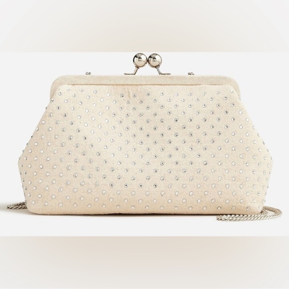 J.Crew Portofino canvas cream clutch with silver studs